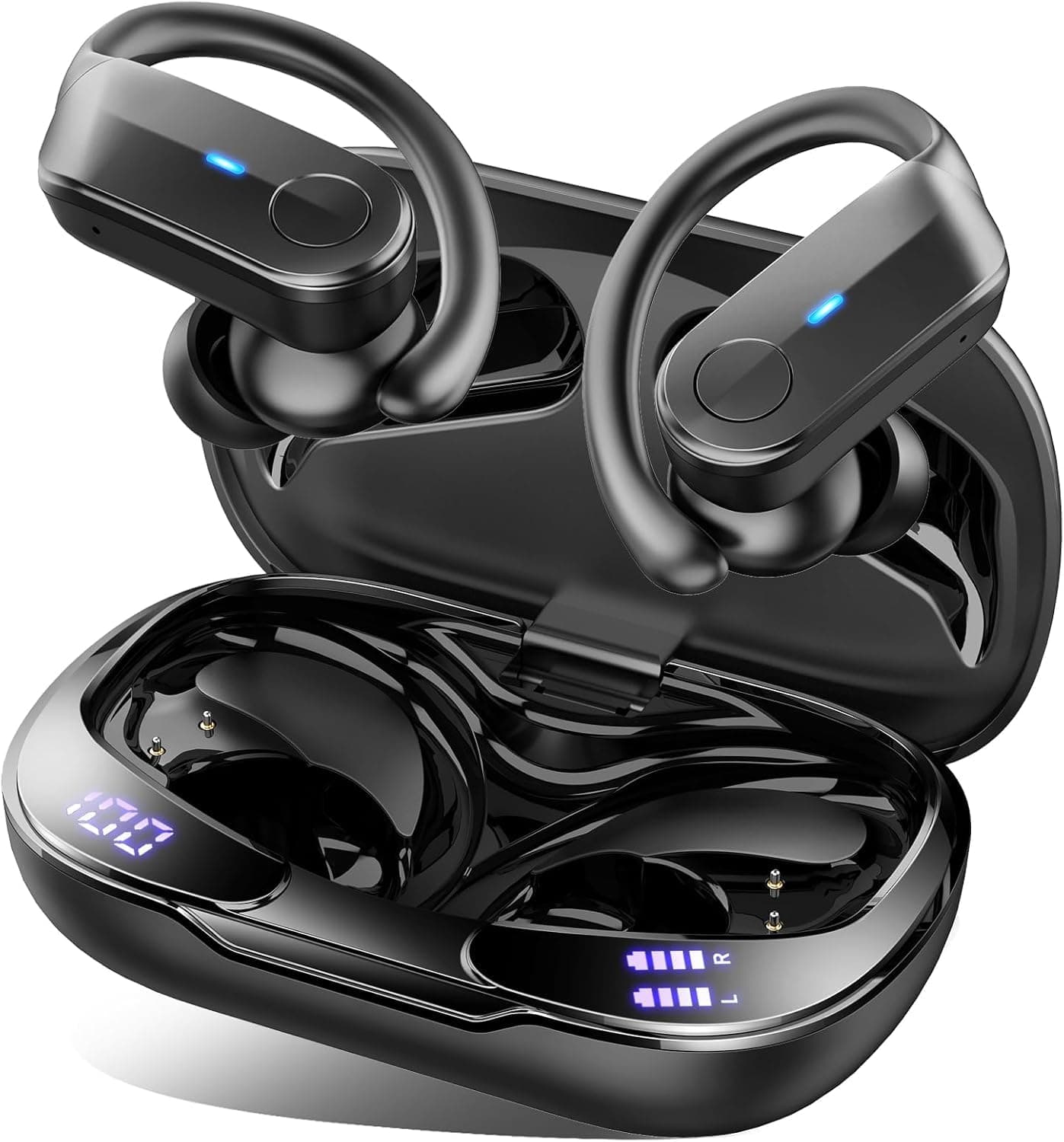 Ordtop 2026 Bluetooth Kopfhörer Sport, 70Std In Ear Kopfhörer Bluetooth 5.4, HiFi Stereo Tiefer Bass Kabellose Kopfhörer mit 4 Noise Cancelling Mic, IPX8 Wasserdicht Ohrhörer mit Ohrhaken, LED-Anzeige A-Schwarz Angebot bei HelloDeals