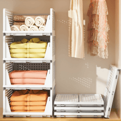 Schrank Organizer Kleiderschrank,4 Stück stapelbar Schubladen Organizer Kleidung, Ausziehbar Faltbare Ordnungssystem Kleiderschrank für Kleidung Schlafzimmer Küche Spielzeug Organizer,Weiß 4 Pack L Weiß Angebot bei HelloDeals