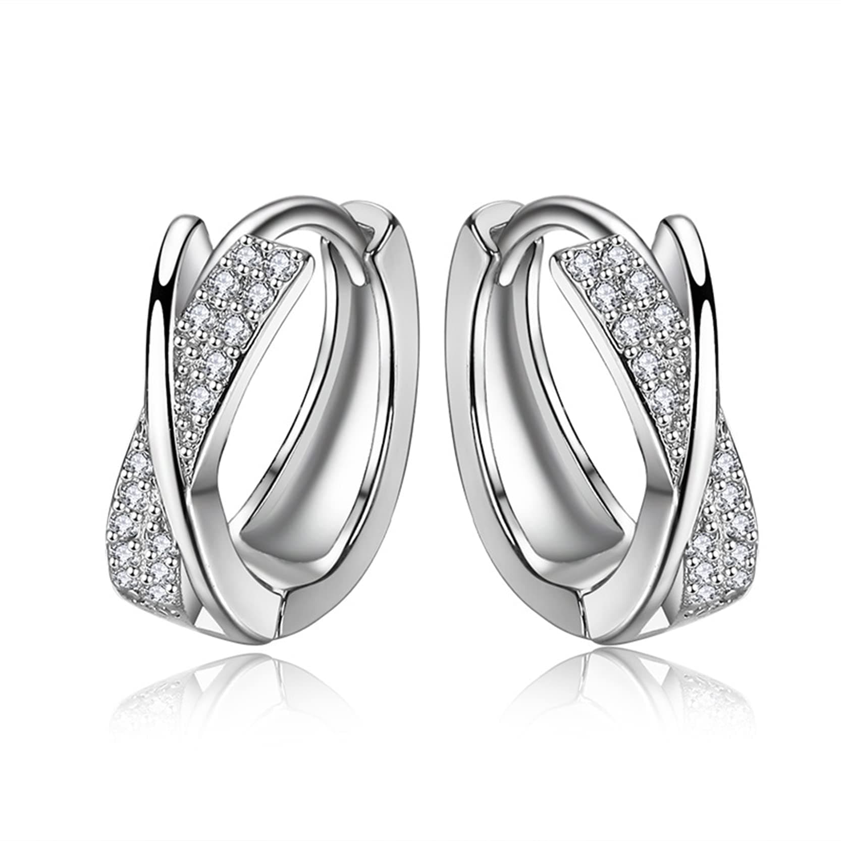 Creolen Silber 925, Ohrringe Silber 925 mit Zirkonia für Damen Mädchen, Klein Creolen Silber Huggie Schlafen Knorpel Ohrringe 10mm Angebot bei HelloDeals