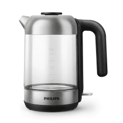 Philips 5000 Series Wasserkocher – 1,7L, Blaues Sensorlicht, 360°-Basis, Mikro-Sieb-Filter, Flaches Heizelement, Abnehmbarer Deckel, Schnelles Aufkochen, Energiesparend, Sicheres Design (HD9339/80) Glas/Edelstahl Angebot bei HelloDeals