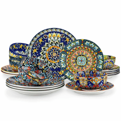 Tafelservice 6 Personen, vancasso SIMI 18tlg Kombiservice aus Porzellan, Geschirr Service mit Speiseteller, Dessertteller und Schalen, Böhmischer Stil Geschirrset 18 Pieces for 6 Angebot bei HelloDeals