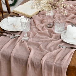 Artoid Mode Boho Gaze Käsetuch Staubiges Rosa Tischläufer 80x300 cm, Küche Tisch Dekoration Drinnen Urlaub Hochzeit Party Geburtstag Dekor 80 x 300 cm Staubiges Rosa Angebot bei HelloDeals