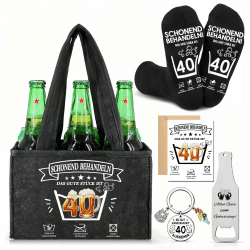Männerhandtasche Bier Geschenkset,Geburtstagsgeschenk Mann 40.Geburtstag,Geburtstagsgeschenk für Männer,Bier Handtasche,Socken,Flaschenöffner,Schlüsselanhänger & Karte,Biergeschenke Männer Schwarz-40 Angebot bei HelloDeals