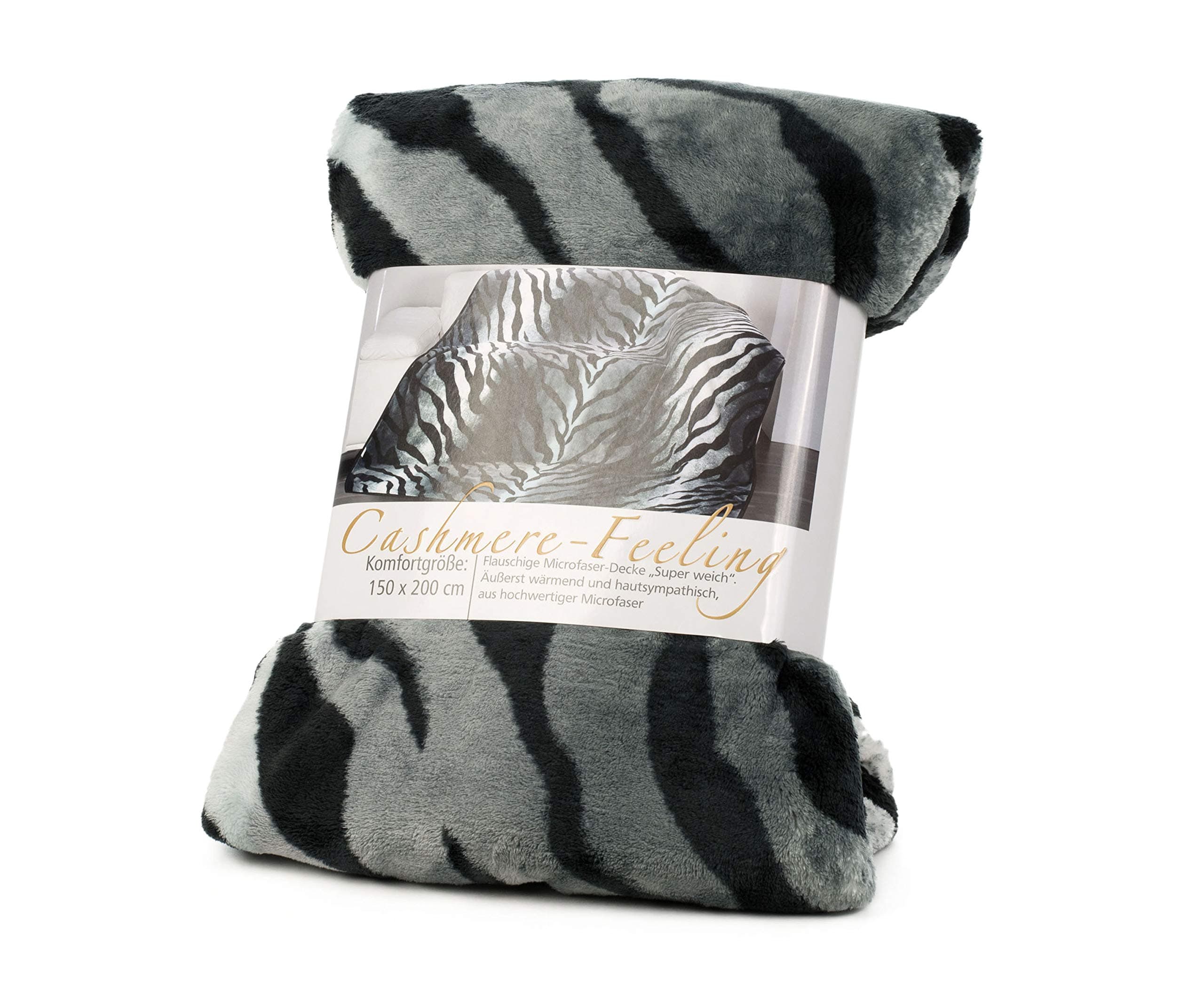 Gözze - Erstklassige Kuscheldecke, Cashmere Feeling, Hohes Stoffgewicht 500 g/m², 150 x 200 cm - Sibirischer Schneetiger, Silber Angebot bei HelloDeals