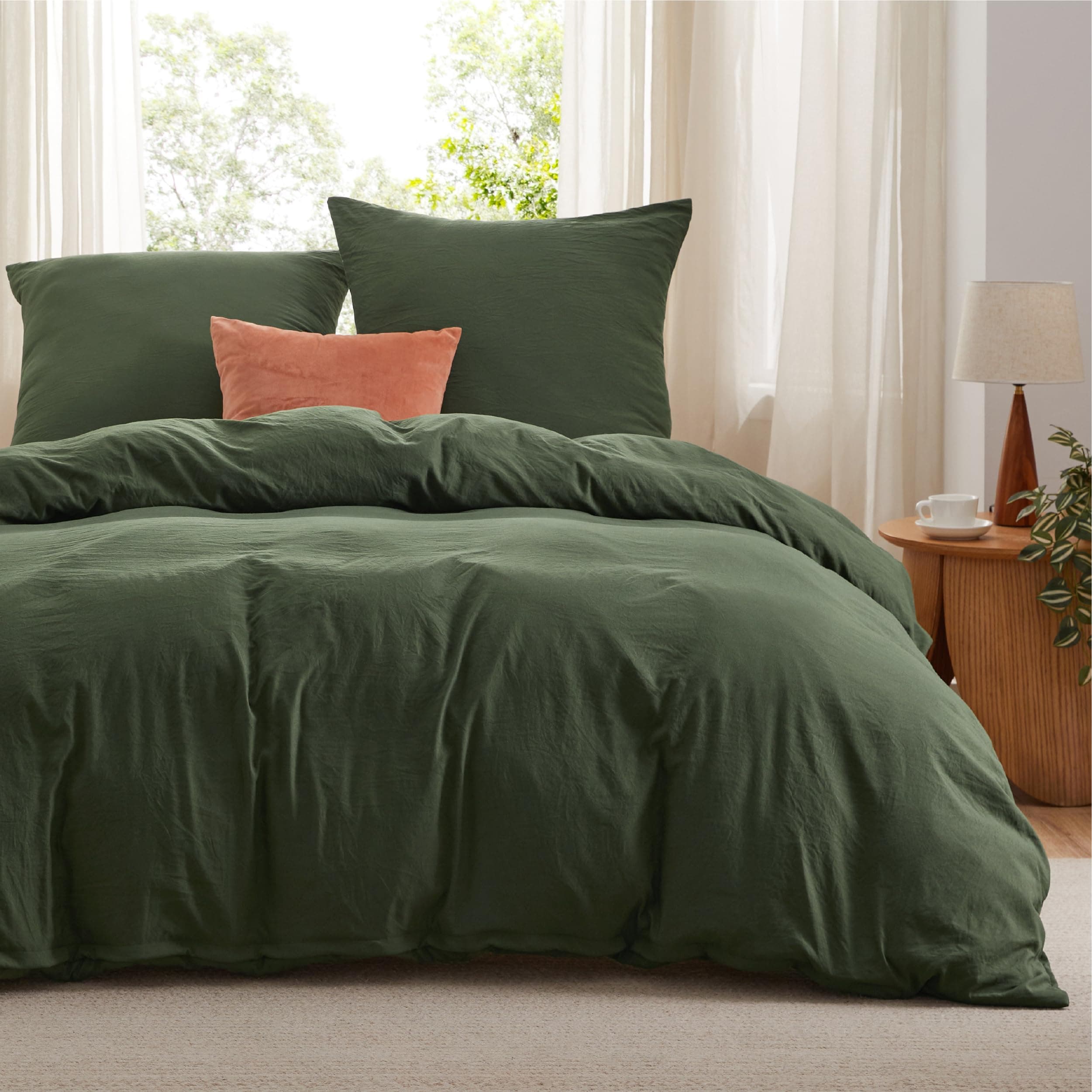 BEDSURE Bettwäsche 155x220 3teilig Bettwäsche-Set - Weiche Baumwollähnlich 1 Bettbezug 155x220 cm und 2 Kissenbezüge 80x80 cm，ÖKO-TEX Vorgewaschene Deckenbezug Bedding, Olivgrün mit Reißverschluss 155 x 220 cm + 2 x Kissenbezuge 80x80 cm Olivengrün Angebot bei HelloDeals