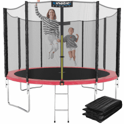 KINETIC SPORTS Trampolin Outdoor 'Salto Plus' Ø 183/244/305/366/400/430/490 cm - Komplett-Set für Kinder, USA Sprungtuch, Netz, Randpolster, Leiter Pink-2 Ø 244 cm Angebot bei HelloDeals