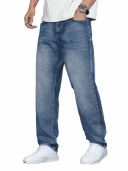 JMIERR Jeans Herren Baggy Baumwolle Weite Jeans Hose Herren Stretch Vintage Loose Fit - Bequeme Streetwear Freizeithosen Blau XL Angebot bei HelloDeals