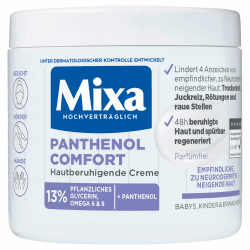 Mixa Panthenol hautberuhigende Creme, mit Panthenol, Pflegecreme für trockene, empfindliche und zu Neurodermitis neigende Haut, Wundheilcreme gegen Rötungen und Juckreiz, Panthenol Comfort, 400 ml Mixa Allzweckcreme Gesicht, Körper & Hände Panthenol Angebot bei HelloDeals