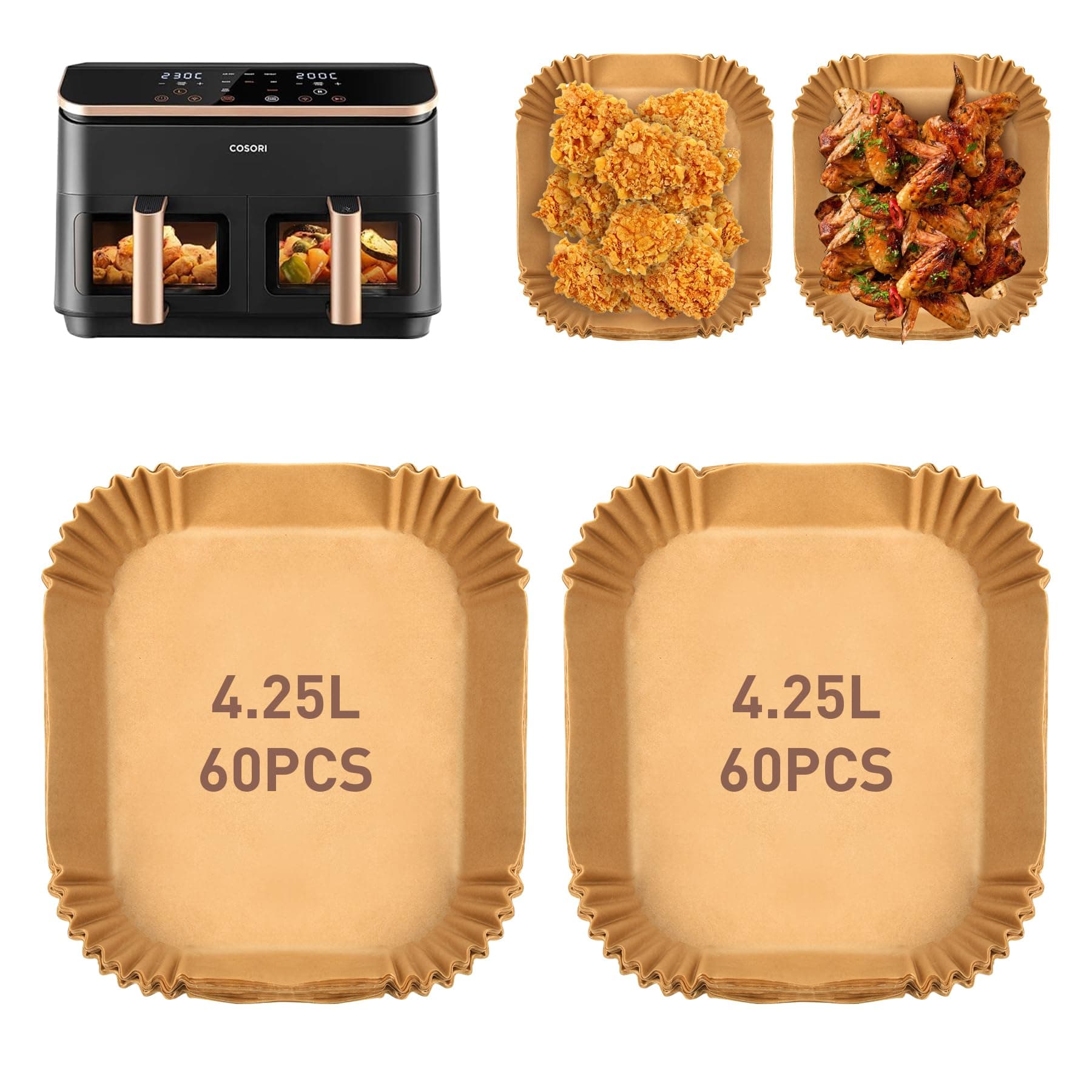 Ankway 120 Stück Backpapier für Heißluftfritteuse COSORI Dual Zone Air Fryer 8,5L, Verdickung Airfryer Backpapier für Philips Airfryer 4000 Series Stacked Dual, Cookwise 9L 120 Stück 21*17cm-4.25L Angebot bei HelloDeals