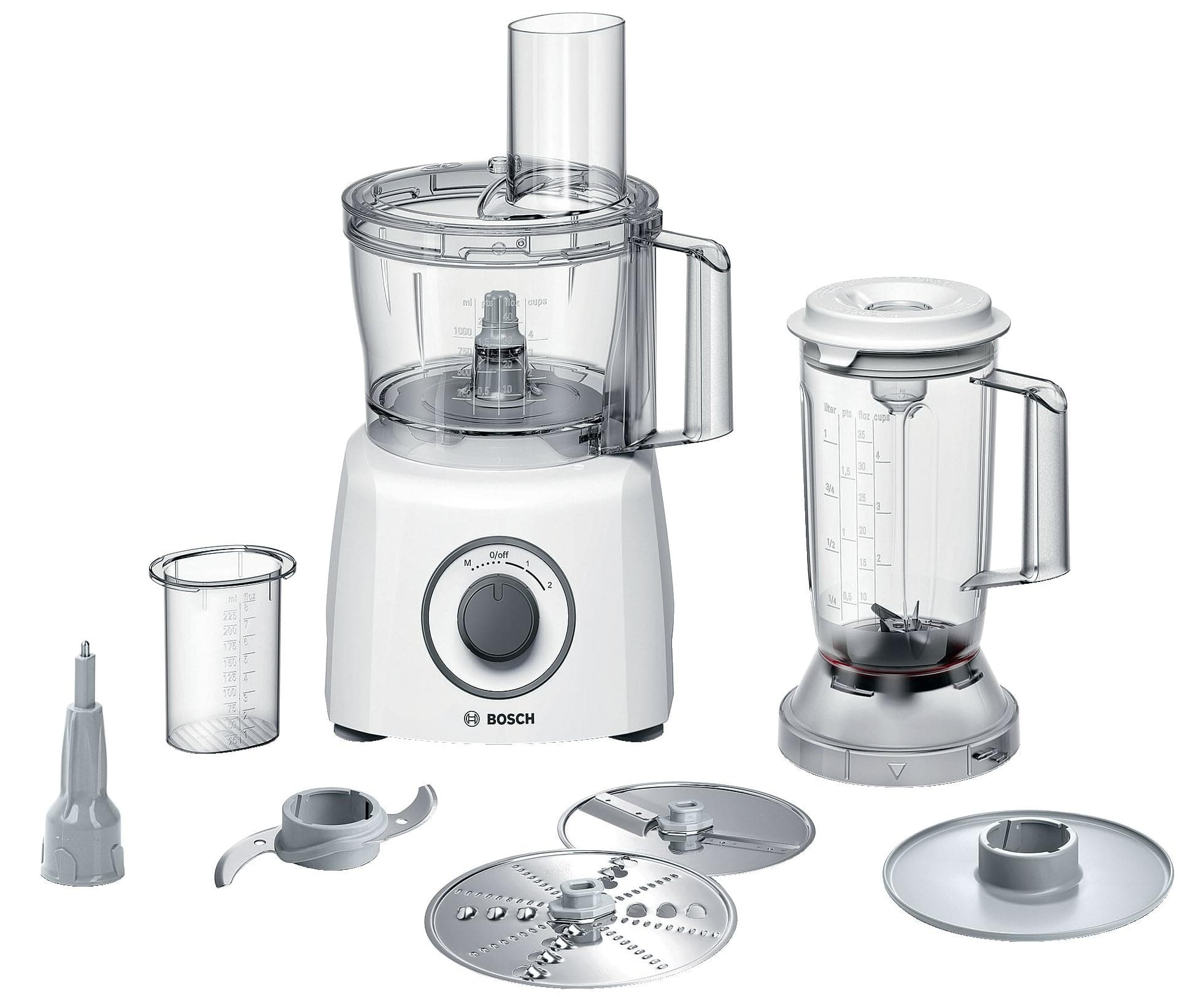 Bosch Kompakt-Küchenmaschine Multi Talent 3, 30 Funktionen, Universalmesser, Schneide/ Raspeln, Schlagscheibe, Rührschüssel 2,3 L, Mixer 1,0 L, weiß, 800 W, kleine Küchenmaschine, MCM3200W Angebot bei HelloDeals