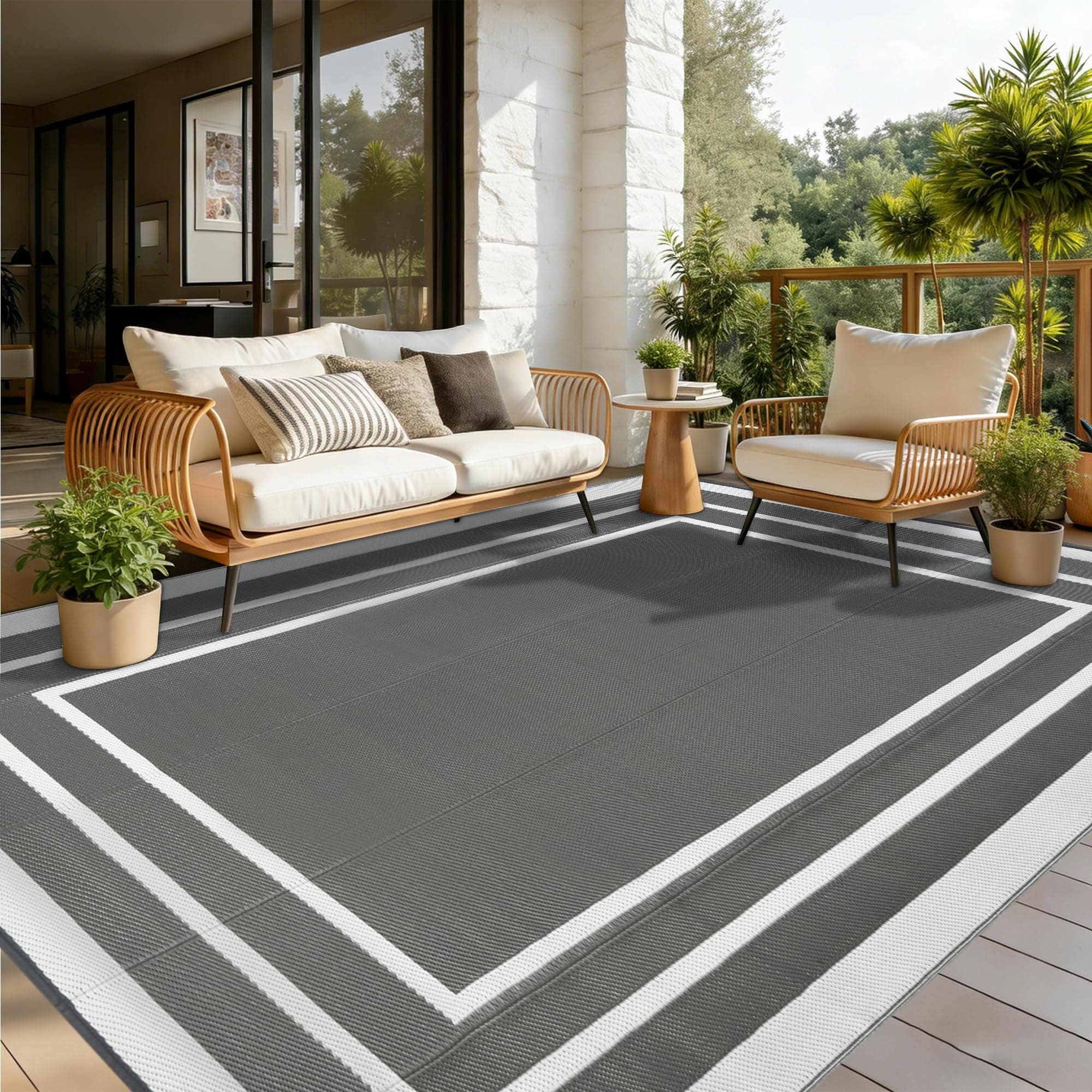 Outdoor Teppich Wetterfest Grau 180x270cm Kunststoff Picknickdecken Wasserfest Reversible Camping Teppich UV-Beständig Leichtgewicht Outdoorteppich für Balkon Garten Pool Draußen Picknick BBQ 180 x 270 cm Grau Angebot bei HelloDeals