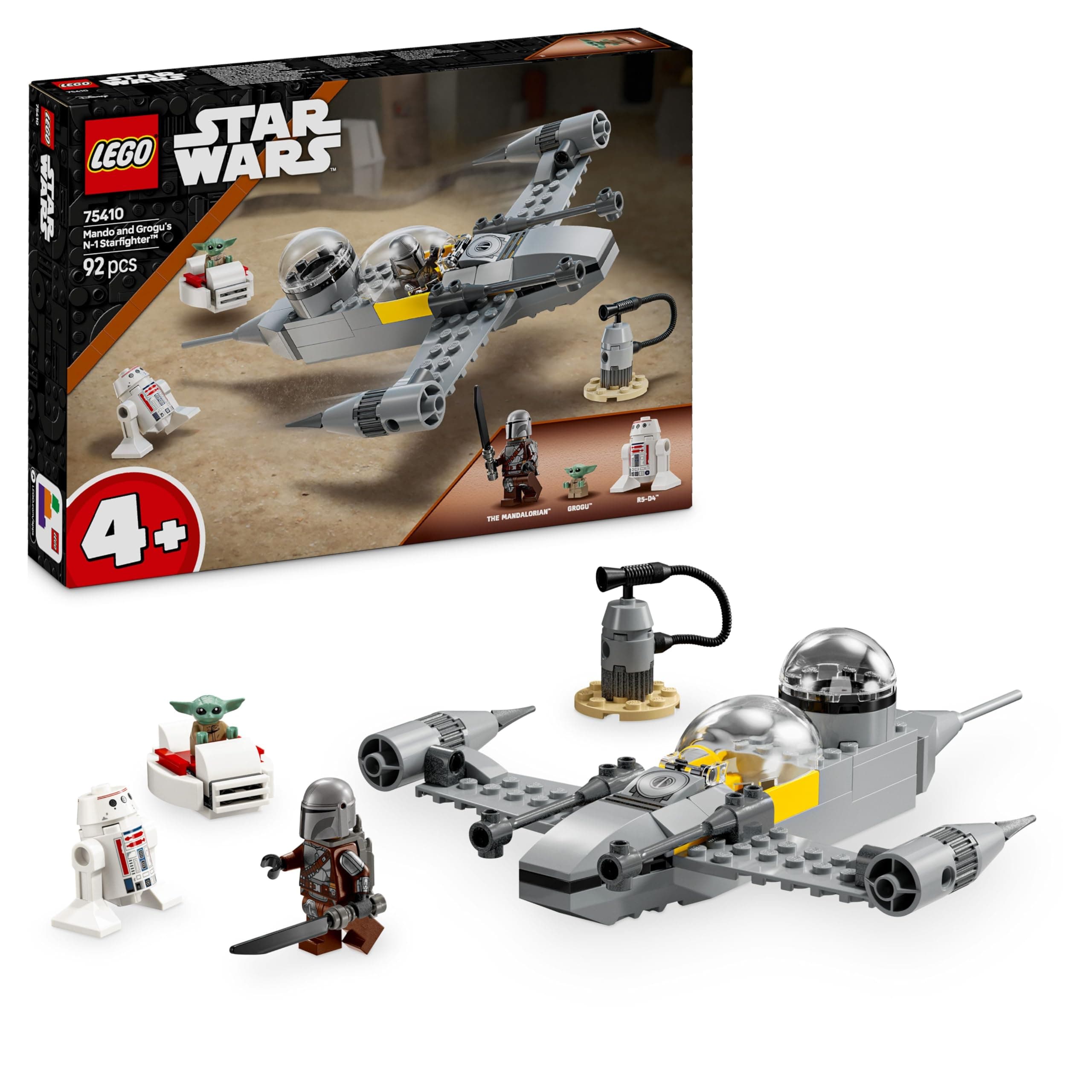 LEGO Star Wars 75410 Mandos und Grogus N-1 Starfighter Spielzeug mit The Mandalorian, Grogu & R5-D4 Minifiguren, inkl. baubare Zapfsäule, Sternenschiff Starterset für Jungen und Mädchen ab 4 Jahren Angebot bei HelloDeals