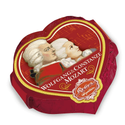 Reber Wolfgang und Constanze Mozart-Herz, Alpenmilch-Schokolade, Alkoholhaltig, Sahne-Trüffel, Weinbrand-Sultanine, Marzipan, 9 Stück Schokolade 31 g (9er Pack) Angebot bei HelloDeals