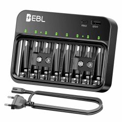 EBL Akku Ladegerät für AA AAA 9V Akkus, Kompatibel mit NI-MH Batterien, USB-C PD3.0 & Micro USB Eingang, Schnellladegerät Angebot bei HelloDeals