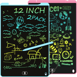 Bunte LCD Schreibtafel, 2 Pack 12 Zoll Schreibtablett für Kinder und Erwachsene, Löschbares Wiederverwendbar Zaubertafel Tragbares Augenschutz Zeichentafel für Reise, Hause, Schule - Blau Rosa Blau & Rosa Angebot bei HelloDeals