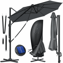 KESSER® Sonnenschirm Ampelschirm SUN Rund XL Ø330 cm Inkl. Abdeckung, 7-Fach Verstellbar Drehbar Neigbar Kippbar Groß 360° Drehbar Gartenschirm mit Kurbel Sonnenschutz UV50+ Anthrazit Ohne LED Anthrazit Angebot bei HelloDeals