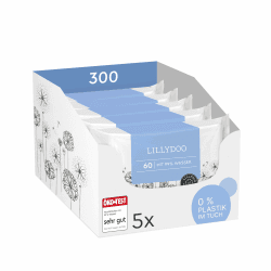 LILLYDOO Baby Feuchttücher mit 99% Wasser, 300 Stück (5 x 60), 100% plastikfreies Tuch, ohne Parfüme & mild wie Watte und Wasser 60 stück (5er Pack) Angebot bei HelloDeals