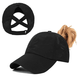 Pferdeschwanz Baseballkappe Damen Sommer Einstellbare Schnell trocknende Masche Atmungsaktiv Baseballmütze Unisex Criss Cross Hüte Sport Mütze Einheitsgröße Schwarz Angebot bei HelloDeals