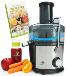 Nutrilovers *Testsieger* QUICK-JUICER Entsafter Edelstahl Obst und Gemüse I XXL-Einwurf für ganze Früchte entsaften, 800W, 2 Geschwindigkeiten, BPA-frei inkl. Trinkflasche + Rezepte Buch & App QUICK-JUICER (interner Tresterfang) Angebot bei HelloDeals