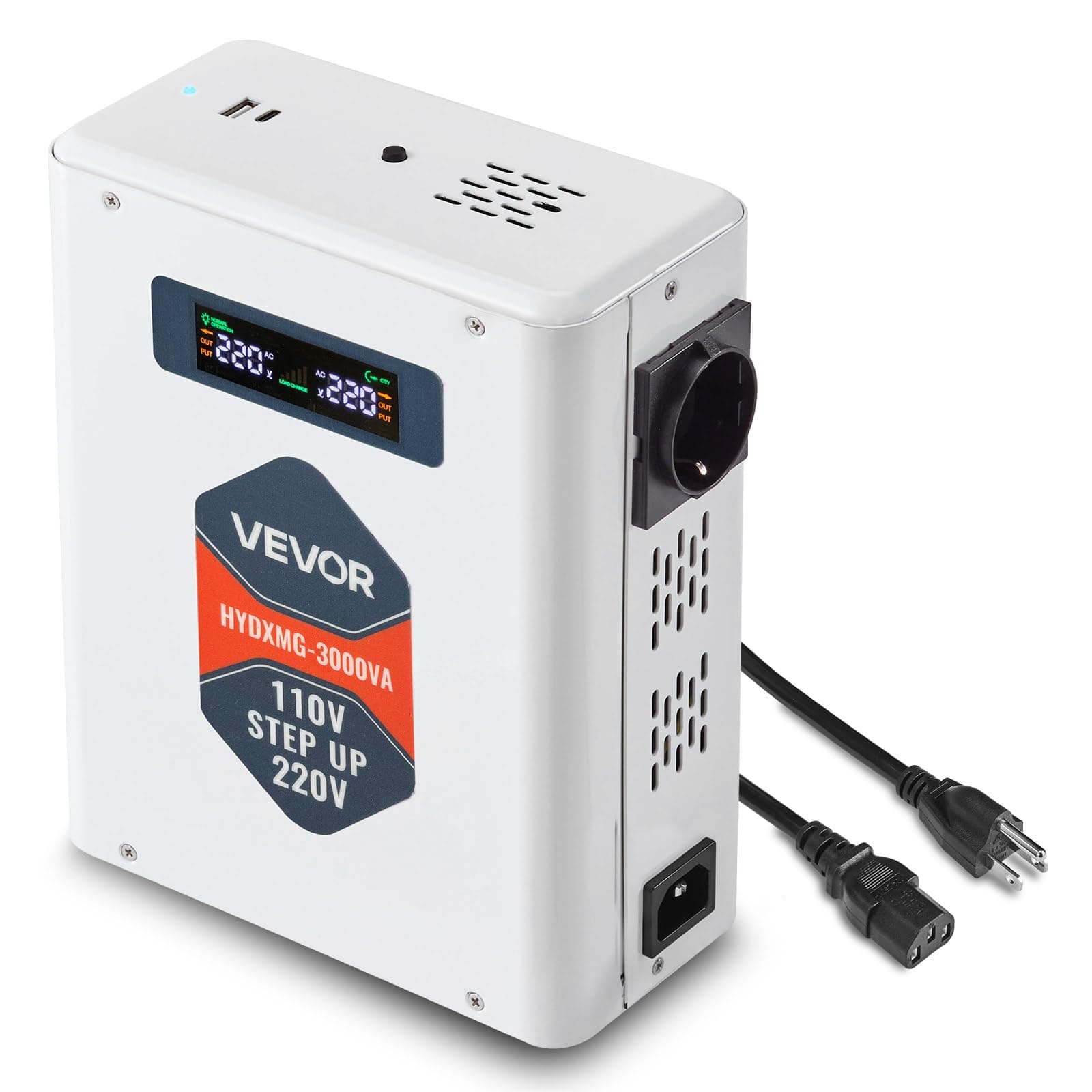 VEVOR Spannungswandler aufwärts, 3000 VA, Hochleistungs-Stromwandler, 110 V auf 220 V Leistungstransformator, mit 2 EU-Steckdosen, USB-Ausgang, LCD-Display, Temperaturschutz, für 220-V-Geräte 3000VA-Aufwärts Angebot bei HelloDeals