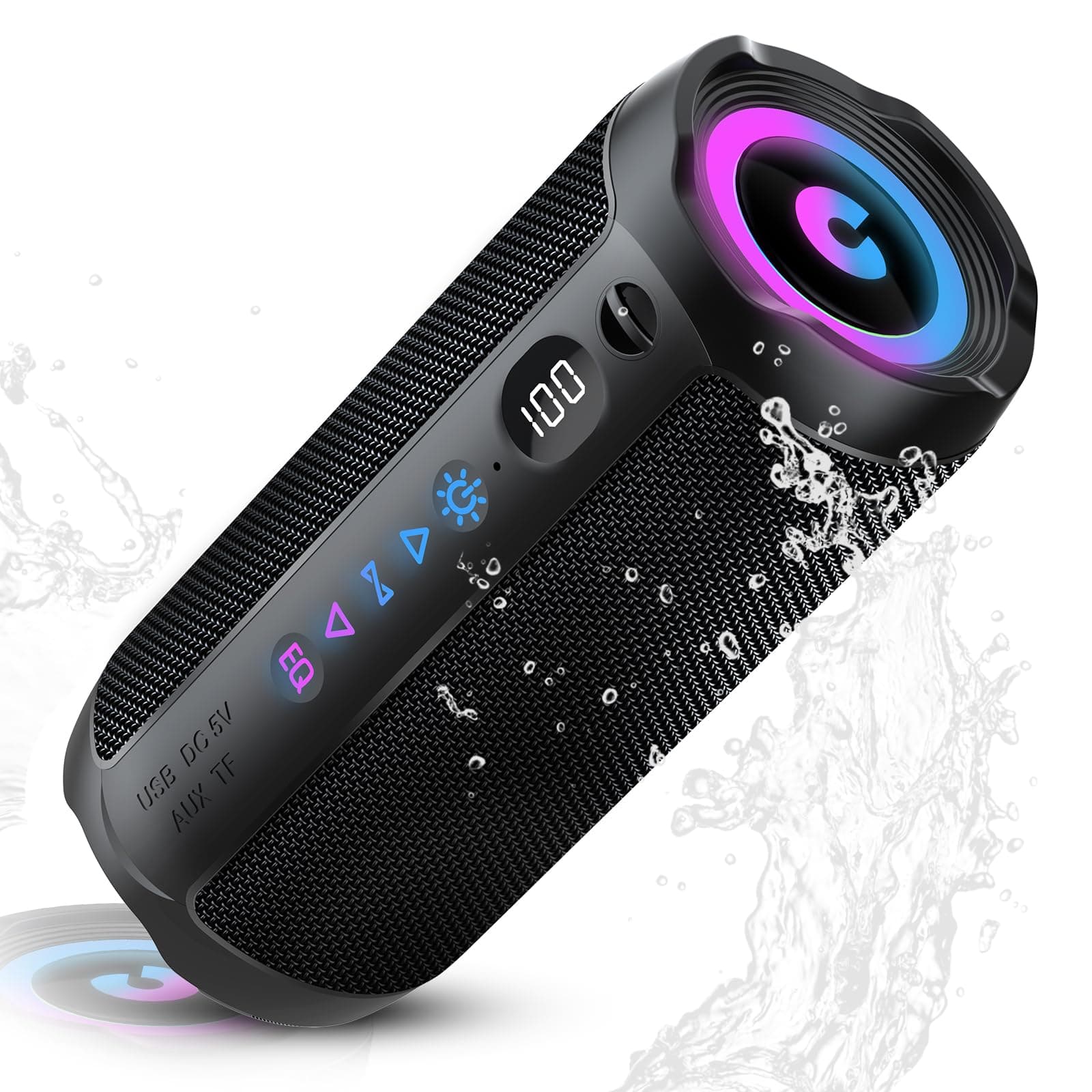 Bluetooth Lautsprecher mit Licht, Bluetooth 5.4 Musikbox,25W Dual Lautsprecher, LED Anzeige & 25 Std Akku,Dualen Bass-Treibern, IPX7 wasserdicht,TWS Paarung, AUX,TF Karte,Geeignet Outdoor/Party/Reisen Schwarz Angebot bei HelloDeals