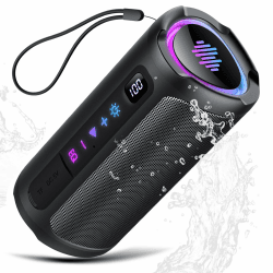 Bluetooth Lautsprecher mit Licht, 25W tragbare Musikbox, verbesserter Bass, LED-Anzeige, 24 Std. Akku, Bluetooth 5.4, IPX7 wasserdicht, TWS, AUX, TF-Karte, Lautsprecher für Reisen, Sport, Party Schwarz Angebot bei HelloDeals