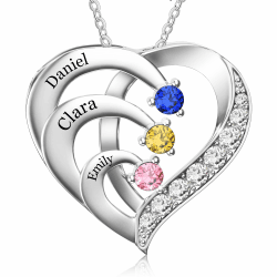 Easycosy Muttertagsgeschenk Namenskette mit Gravur - personalisierte Kette Damen silber 925 mit 2 3 4 Namen Herz Anhänger Geburtssteinen Halskette - Muttertag Geschenk für Mama Frauen Freundin Oma Normalgröße Stil 1：3 Namen Angebot bei HelloDeals