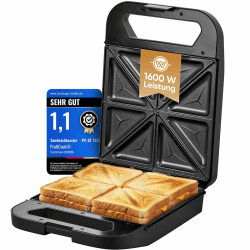 ProfiCook® Sandwichmaker für 4 Sandwiches gleichzeitig | Antihaft-Platten | kein Anbrennen | Sandwich Maker 1600W | Bereitschaftsanzeige | Toaster Sandwichtoaster PC ST 1329 Schwarz Angebot bei HelloDeals