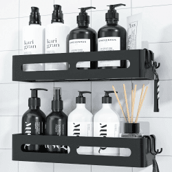 Kitsure Duschablage ohne Bohren - 2er-Pack, Duschregal ohne Bohren mit großer Kapazität, rostfreies wandmontiertes Badezimmer organizer, Selbstklebende Duschablage, 33.5 x 12.0 x 5.5 cm, Schwarz 33.5 x 12.0 x 5.5 cm Schwarz Angebot bei HelloDeals