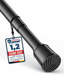 MEISENBERG Klemmstange für Gardinen 370-420cm, Schwarz, Ø 32 mm, Vorhangstange ohne Bohren - Gardinenstange zum Klemmen - Spannstange für Vorhänge, Dusche, Türöffnungen und Kleiderschrank 370-420 cm Schwarz Angebot bei HelloDeals