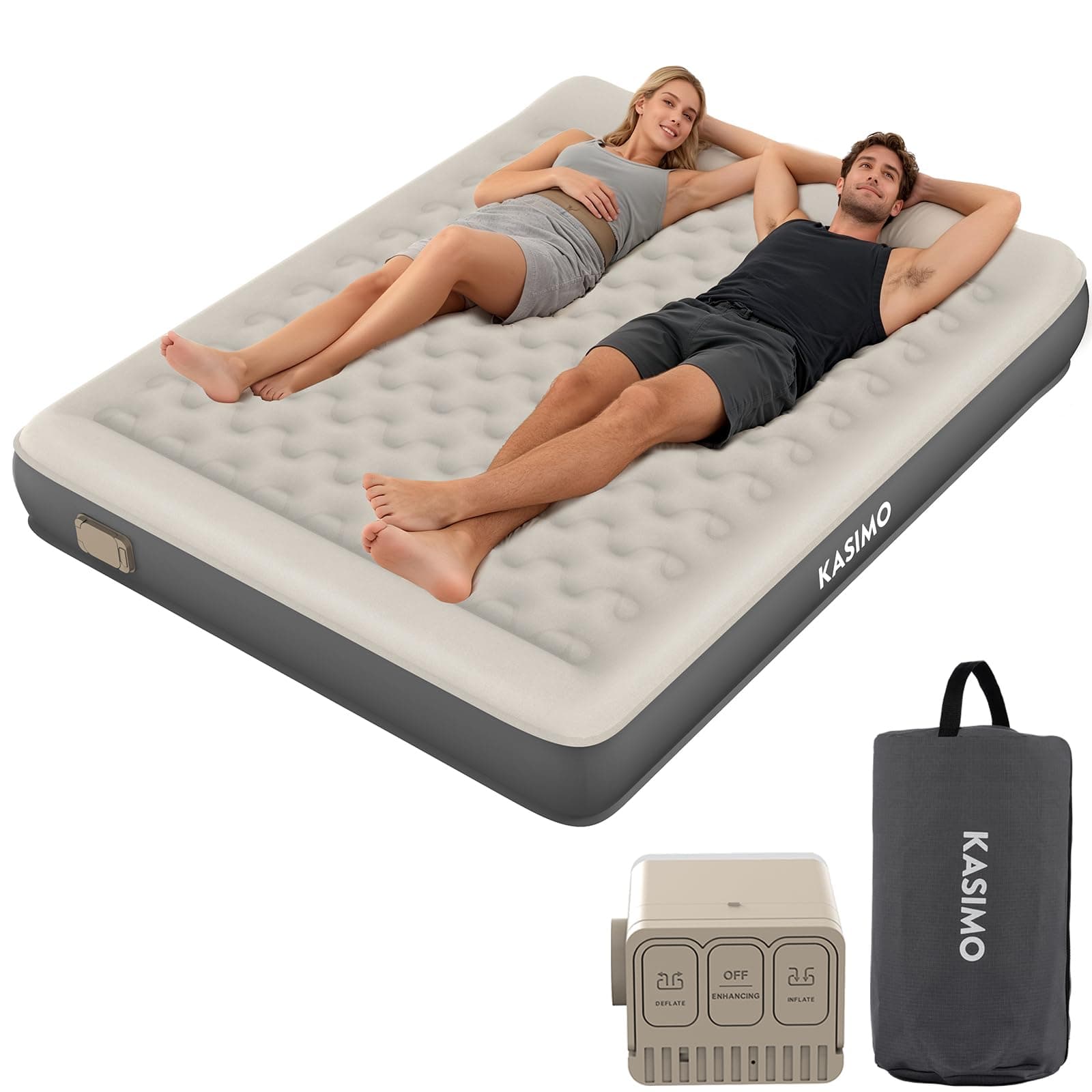 KASIMO TPU Luftmatratze selbstaufblasend, Luftbett 2 Personen, Gästebett mit integrierter Elektrischer Pumpe, aufblasbare matratze mit Kissen, luftmatratze 190x150x22cm für Gäste zu Hause und Camping Doppel Angebot bei HelloDeals