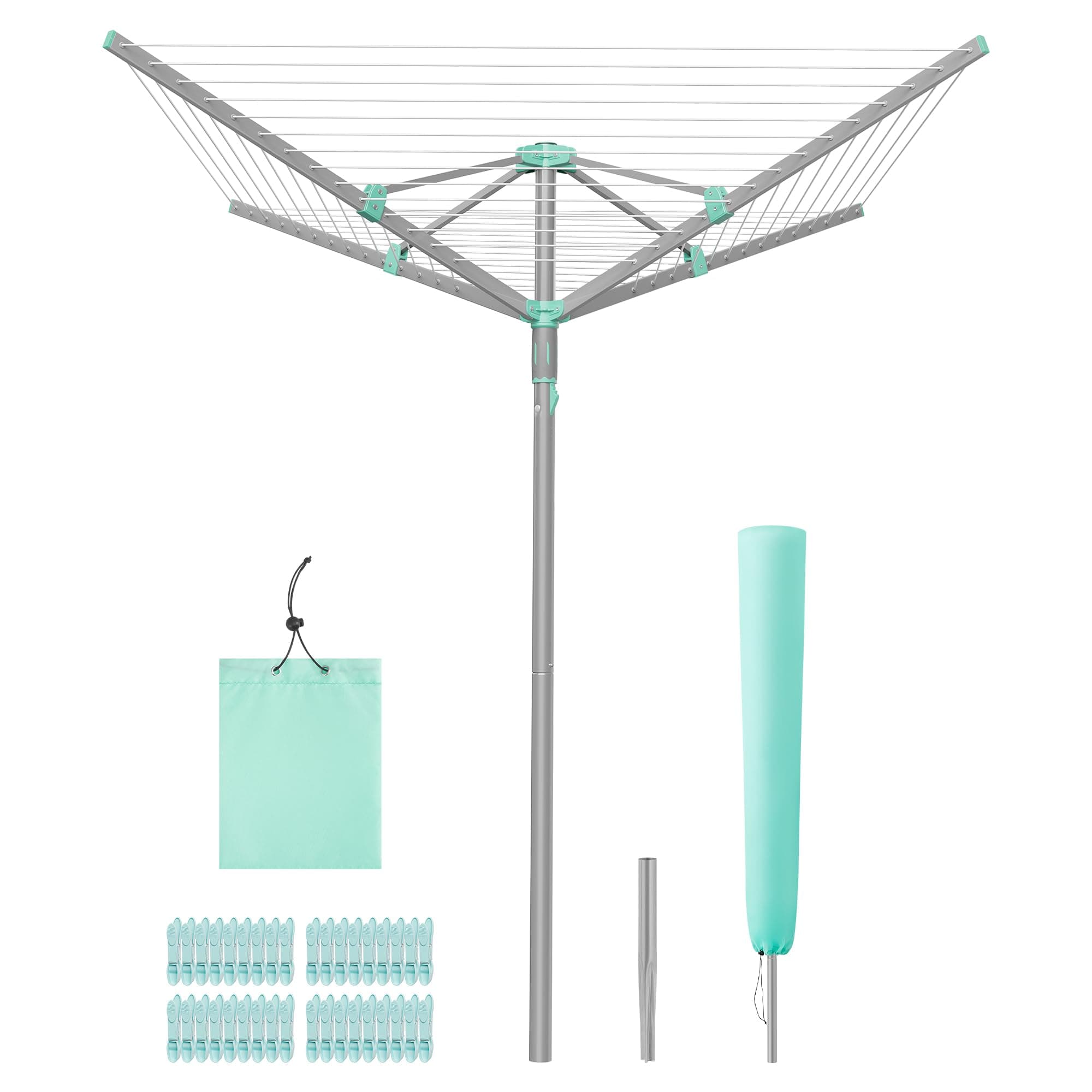 SONGMICS Wäschespinne, Wäscheständer, drehbar, klappbar, draußen, Garten, mit Wäscheklammern, Schutzhülle, silbern, 50 m Wäscheleine, für 5 Waschladungen LLR307EZ01 Angebot bei HelloDeals