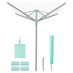 SONGMICS Wäschespinne, Wäscheständer, drehbar, klappbar, draußen, Garten, mit Wäscheklammern, Schutzhülle, silbern, 50 m Wäscheleine, für 5 Waschladungen LLR307EZ01 Angebot bei HelloDeals
