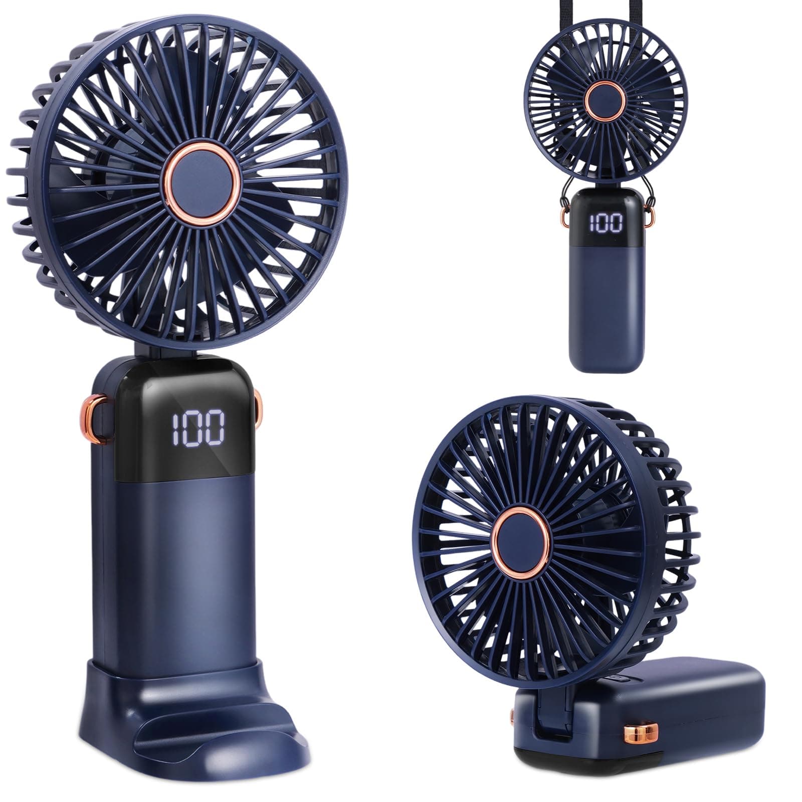 CNMTCCO Handventilator, Tragbarer Leise Mini Ventilator,USB Wiederaufladbar Faltbal ventilator,Mit 5 Geschwindigkeitsstufen,Klein Taschenventilator,mit Sockel und Umhängeband für Reisen Büro Zuhause Blau Angebot bei HelloDeals