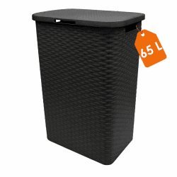 Kunststoff Wäschekorb anthrazit mit Deckel in Rattan Optik - 65 Liter - Wäschesammler in Flechtoptik mit seitlichen Griffen - Wäschesammelbox platzsparend feuchtraumbeständig Dunkelgrau Angebot bei HelloDeals