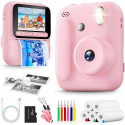 Sofortbildkamera für Kinder,1080P Kinderkamera mit 5 Rollen Druckpapier,32GB-Karte und Farbstiften,Tragbare Digitalkamera für Jungen und Mädchen,Geschenke für Kinder im Alter 3–14 Jahren (Rosa) Angebot bei HelloDeals