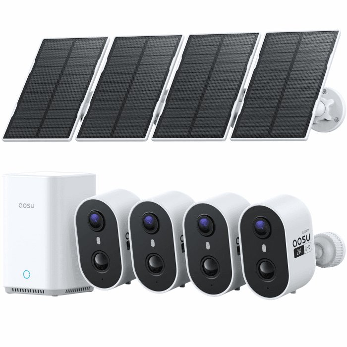 aosu 2K Überwachungskamera Aussen Akku Solar 4er-Kit mit Aosubase 2.0 ohne ABO 32GB Lokal Speicher Kabellose Kamera Überwachug Aussen PIR Bewegungssensor Licht Tonalarm 2-Wege-Audio Farb-Nachtsicht 2k 4-set mit Aosubase Angebot bei HelloDeals