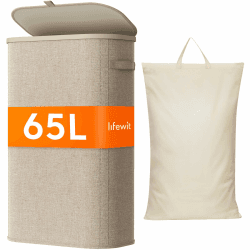 Lifewit Schmal Wäschekorb mit Deckel, 65L Wäschesammler mit Kunststoffrahmen, faltbarer großer Wäschesortierer, Wäschekörbe für Schlafzimmer, Bad, Beige 65L Beige Angebot bei HelloDeals
