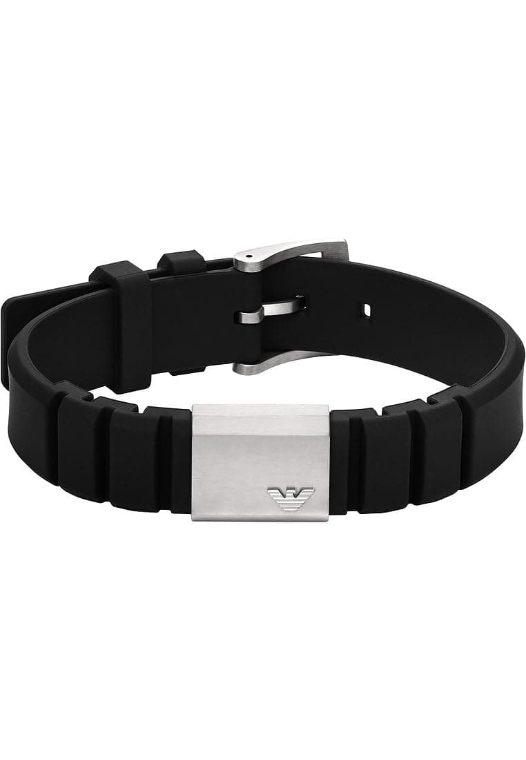 Emporio Armani Herrenarmband Logoplakette Edelstahl Silikon schwarz, EGS3079040 Angebot bei HelloDeals