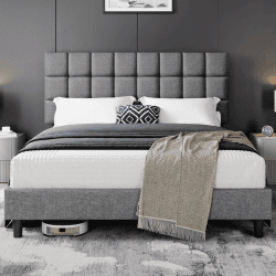 Yaheetech Polsterbett 160 x 200 cm Doppelbett mit Höhenverstellbarem Kopfteil, Stabiler Bettrahmen Stoffbett mit Lattenrost, Gepolstertes Bettgestell Bett, Hellgrau Hellgrau 160 x 200 cm Angebot bei HelloDeals