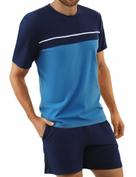 Bresdk Schlafanzug Herren Kurz Baumwolle Kurzarm Pyjama Set Zweiteiliger Shorty Nachtwäsche mit T-Shirt und Shorty Schlafanzughose Männer Hausanzug L A-blau Hellblau Angebot bei HelloDeals