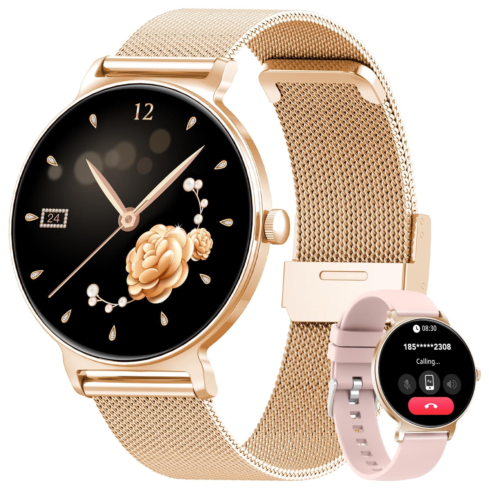 Smartwatch Damen mit Telefonfunktion, 1,27-Zoll AMOLED-HD Voll-Touchscreen Smartwatch, 120+ Sportmodi, IP68 Wasserdicht Fitness Tracker mit Herzfrequenz, Schlafmonitor für iOS Android, Roségold Angebot bei HelloDeals