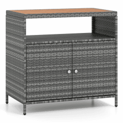 COSTWAY Gartenschrank Rattan, Terrassenschrank mit Akazienholz-Arbeitsplatte, offenem Fach und Doppeltür, Outdoor Aufbewahrungsschrank für Garten, Terrasse, 90 x 53 x 86 cm (Grau) Angebot bei HelloDeals