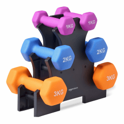 Amazon Basics Neopren Hanteln Gewichte (2er-Sets, 1kg - 5kg Hanteln) Gestell mit 3 Paaren (1, 2, 3kg) Angebot bei HelloDeals