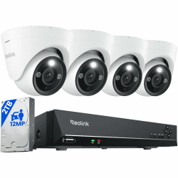 Reolink 12MP PoE Überwachungskamera Set Aussen, 8-Kanal NVR mit 2TB HDD für 24/7 Aufzeichnung und 4X Dome IP Kameras mit Personen-/Fahrzeugerkennung, 2-Wege-Audio, Spotlights, RLK8-1200D4-A 4 Dome-Kameras Angebot bei HelloDeals