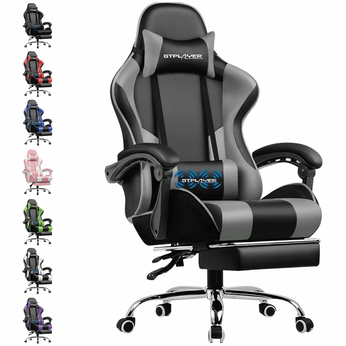 GTPLAYER Bürostuhl Gaming Stuhl Massage Gaming Sessel Ergonomischer Gamer Stuhl mit Fußstütze, Gepolstert Gaming Chair, Drehsessel 150KG, grau Grau Kunstleder Angebot bei HelloDeals
