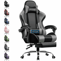 GTPLAYER Bürostuhl Gaming Stuhl Massage Gaming Sessel Ergonomischer Gamer Stuhl mit Fußstütze, Gepolstert Gaming Chair, Drehsessel 150KG, grau Grau Kunstleder Angebot bei HelloDeals