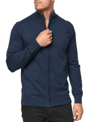 Indicode Herren Lau Strickjacke mit Stehkragen aus 80% Baumwolle | Cardigan für Männer L Navy Angebot bei HelloDeals