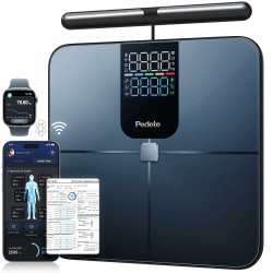 Körperfettwaage Smart Waage Personen,digitale Personenwaage mit 8 Elektroden,Digitale Waage mit Körperfett,Körperwaage Digital Bluetooth, für Protein, BMI und 28 körperanalysewaage. (180kg) Angebot bei HelloDeals