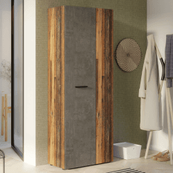 Forte NET106 Schrank 70 180, Mehrzweckschrank, Staubsaugerschrank, Abstellraum, Drehtürenschrank, 2-türig mit Einlegeböden, Beton-/Holzdekor Vintage Eiche, 68,7 cm breit x 181,1 cm hoch x 36,5 cm tief Vintage Dekor Mehrzweckschrank Angebot bei HelloDeals